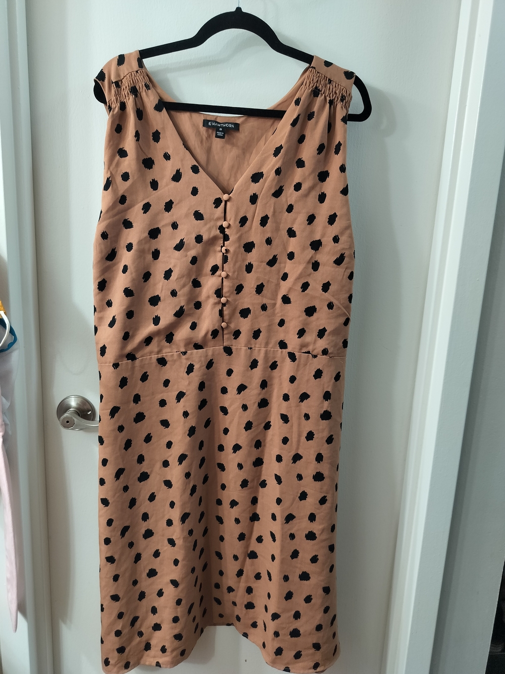 41 Hawthorn Tan Polka Dot Button Front Dress